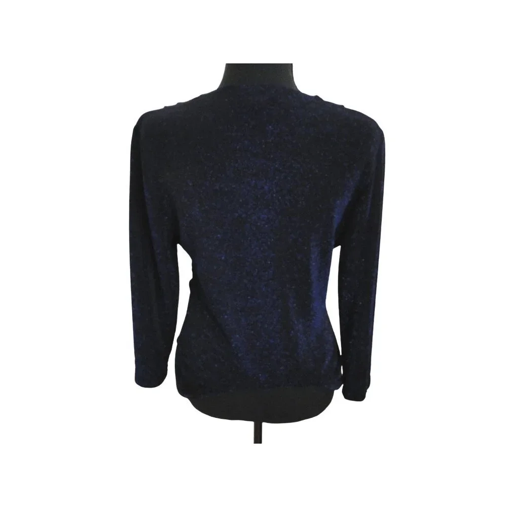Connected Apparel Top Womens Medium M Black Blue Sparkle Long Sleeve Knit Blouse - Picture 6 of 7